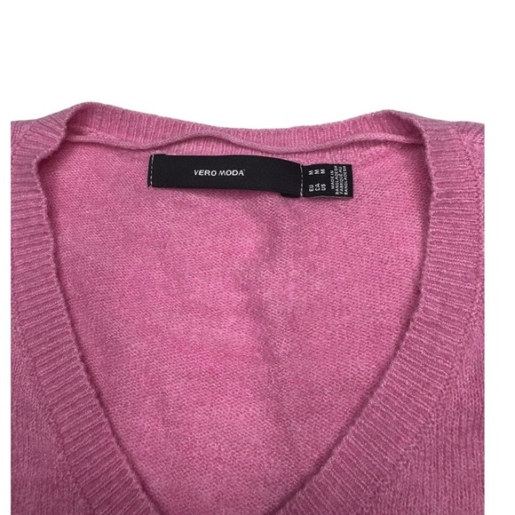Vero Moda Bubble Short Sleeve Sweater Shirt Pink V Neck Stretch - Picture 2 of 4